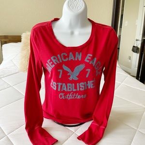 Red American Eagle Long Sleeve Top
